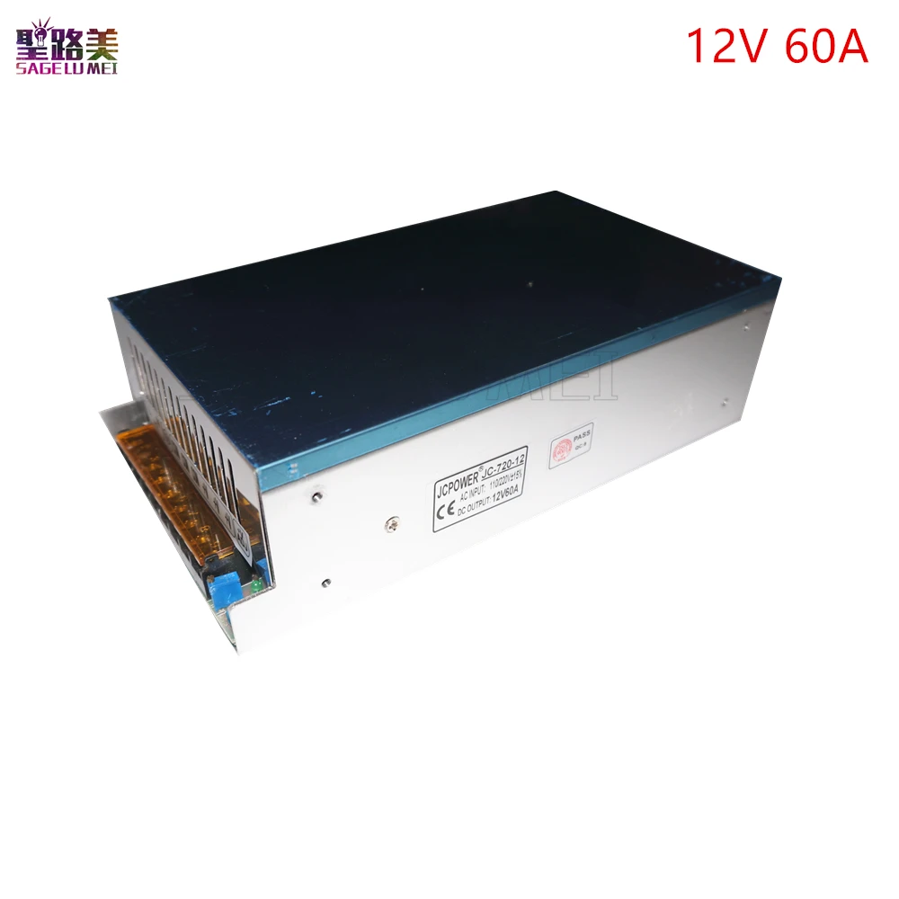 

free shipping DC12V 60A 720W AC110-220V to DC12V 60A Switch Power Supply Transformer for LED Strip lamp lighting CCTV PSU