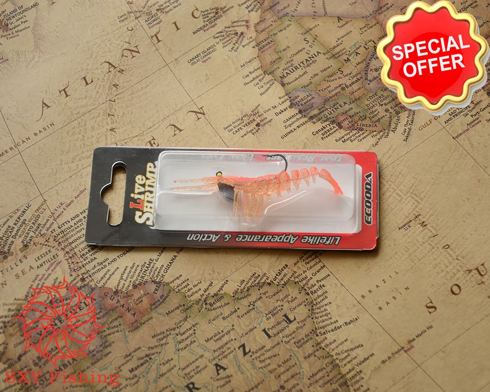 

SXY FISHING offshore angling Soft shrimp bait Glow Eyes Tear Resistant Lifelike Appearance Action Soft bait shrimp L