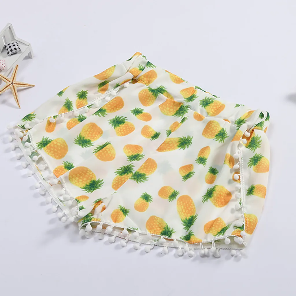 

JAYCOSIN 2019 New Summer Women Shorts Sexy Yellow Loose Fresh Casual Pocket Elastic Waist Ball Pineapple Print Beach 905118