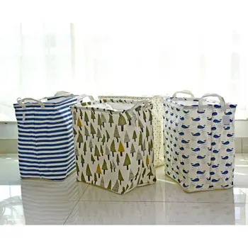 

Cotton Linen Clothing Laundry Basket Sundries Storage Bag Foldable Clothes Organizer Waterproof Large Basket For Toys