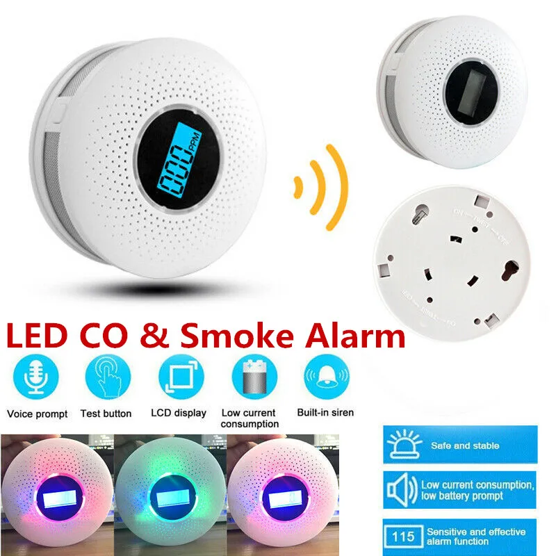 

LCD Smart Voice Carbon Monoxide Sensor CO Alarm Detector Fire Warning Monitor Smoke Detector