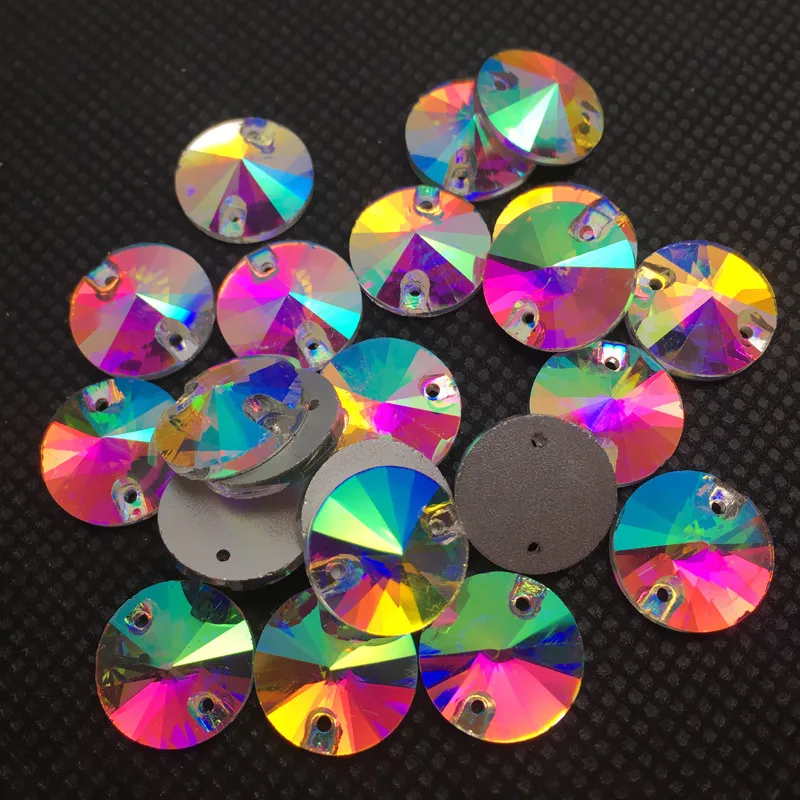 

Crystal Clear AB Glass Crystal Rivoli Sew on Rhinestones Flatback 2 holes Round Sewing dress Stone 8mm 10mm 12mm 14mm 16mm 18mm
