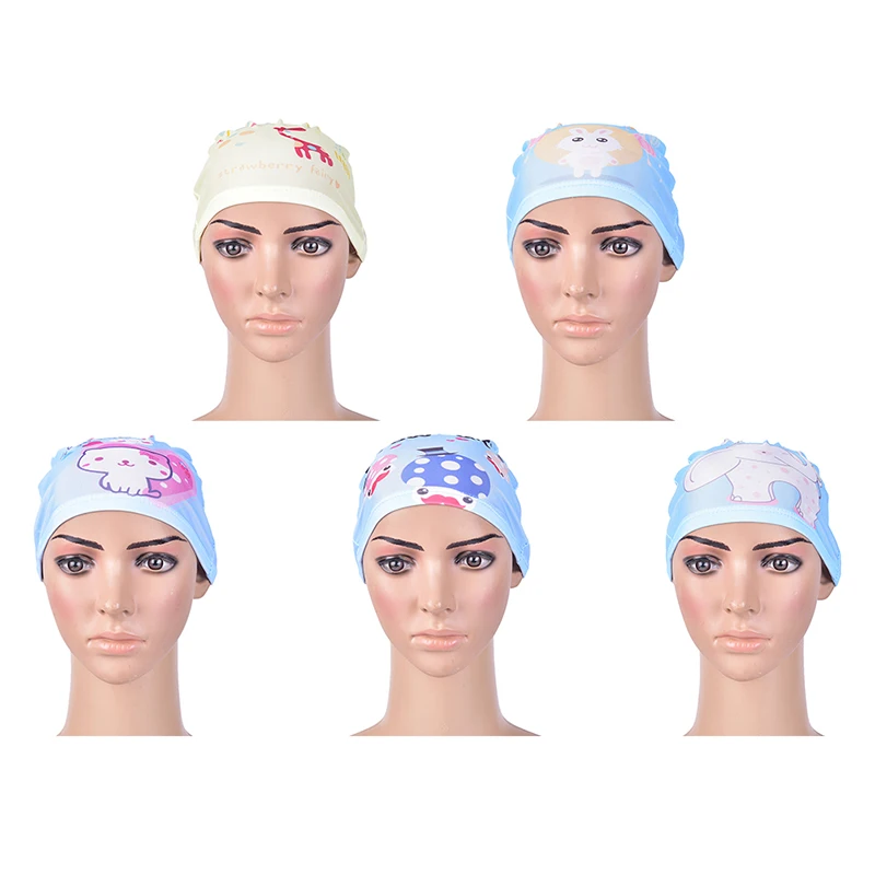 Elastic Fabric Cute Cartoon Printed Swimming Caps For Long Hair Lovely Kids Cartoon Protect Ears Swim Pool Hat For Boys Girls