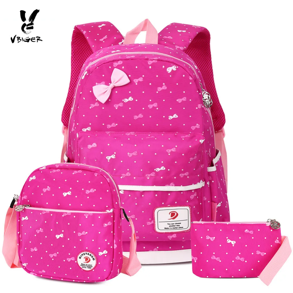 Vbiger 3 in 1 School Bag Waterproof Nylon Shoulder Daypack Polka Dot Bookbags Backpacks Cell Phone Bags Pencil Case For Girls bookbags-for-girls