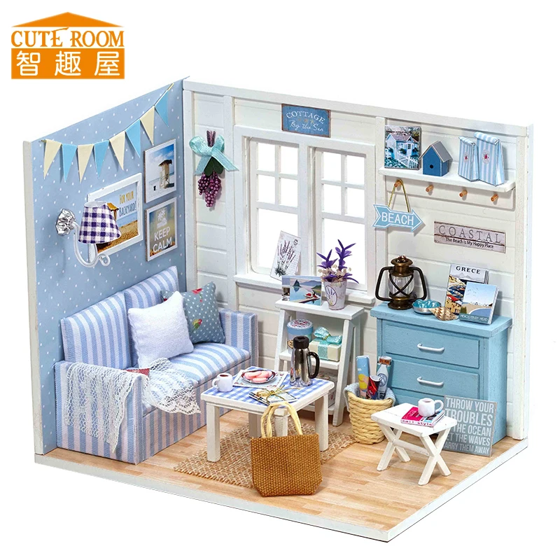 

Assemble DIY Doll House Toy Wooden Miniatura Doll Houses Miniature Dollhouse toys With Furniture LED Lights Birthday Gift H016