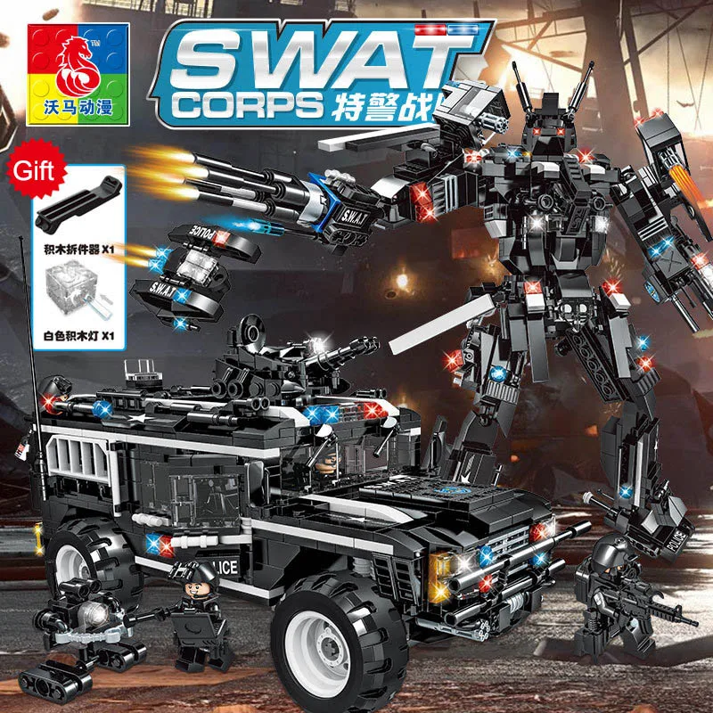 

New Big Size 0553 SWAT SWAT Military Warrior Armored Vehicle Robot Building Blocks Compatible with LegoINGs bricks Kid Gift Toys