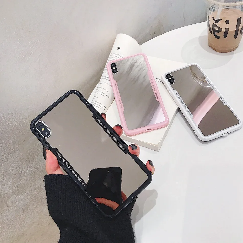الفاخرة مرآة الهاتف حقيبة لهاتف أي فون 7 6 6 s 5 8 زائد لطيف 3D الشيطان القرن غطاء ل فون X XS ماكس XR الصلب أكريليك عودة حالة كوكه