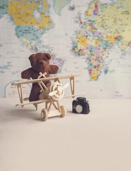 

Vinyl world map bear children indoor room Photography Background Newborn Computed Printed Backdrops for Photo Studio