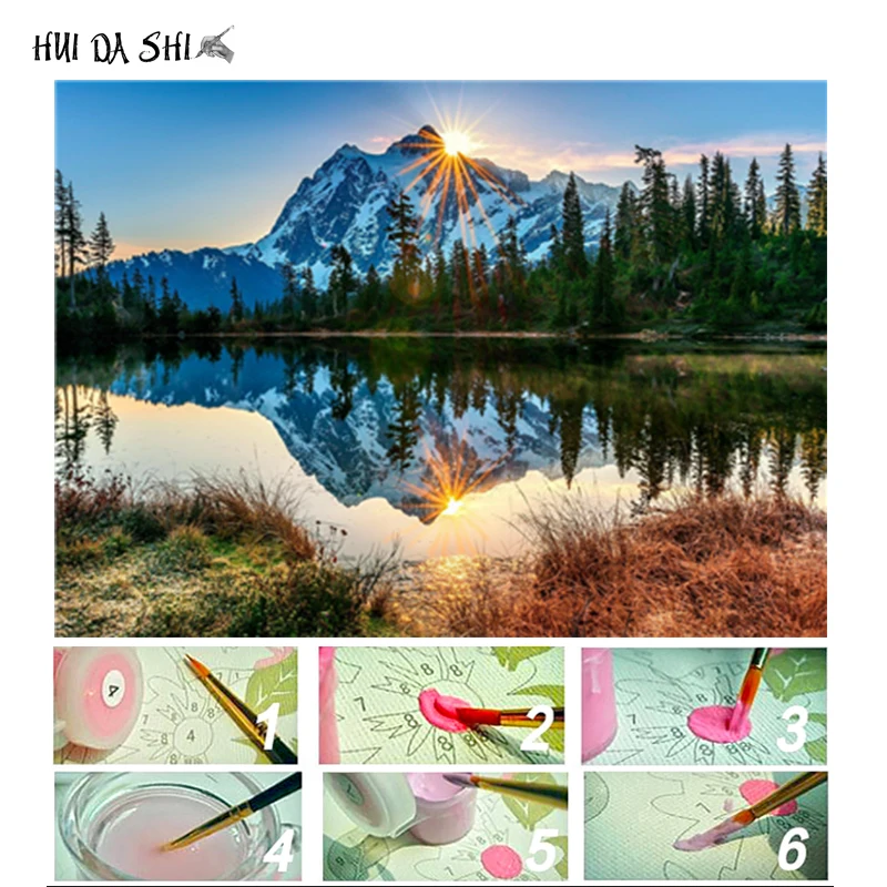 

Spring Natural Scene Painting By Numbers Lake Sky Trees Landscape Home Decor Coloring By Numbers