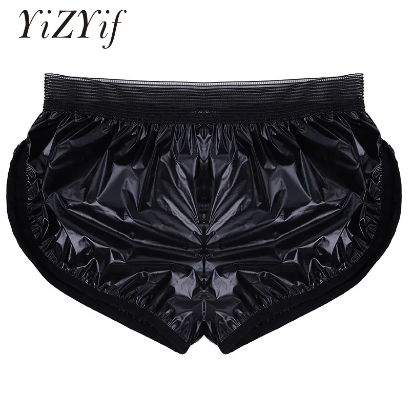 YiZYiF шорты Мужская одежда 2018 hombre легкие Искусственные кожаные боксёры Trunk WetLook Lounge
