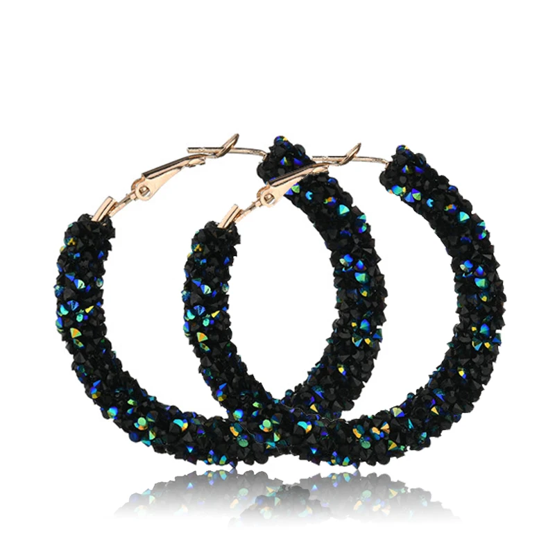 

Fashion Brand Round Shiny Rhinestone Gold Hoop Earrings for Women Girl Simple Geometric Austrian Crystal Big Earring Jewelry