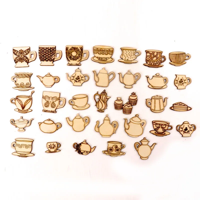 

Handmade Wooden Crafts Accessory Home Decoration Scrapbookings DIY European Style Palace Cup kettle Pattern 30-45mm 20Pcs