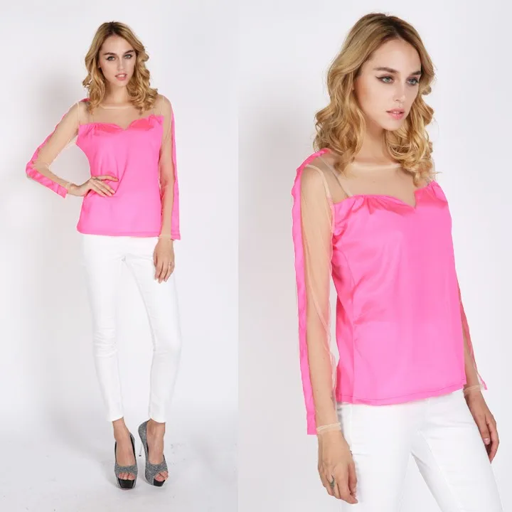 Lowest Price New Ladies Gauze Shoulder Sheer Blouses Shirts Women's