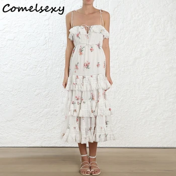 

2019 New Arrival High Quality Luxury Runway Print Women Dress Sexy Off Shoulder High Waist Ruffled Lace-up Dresses Vestidos
