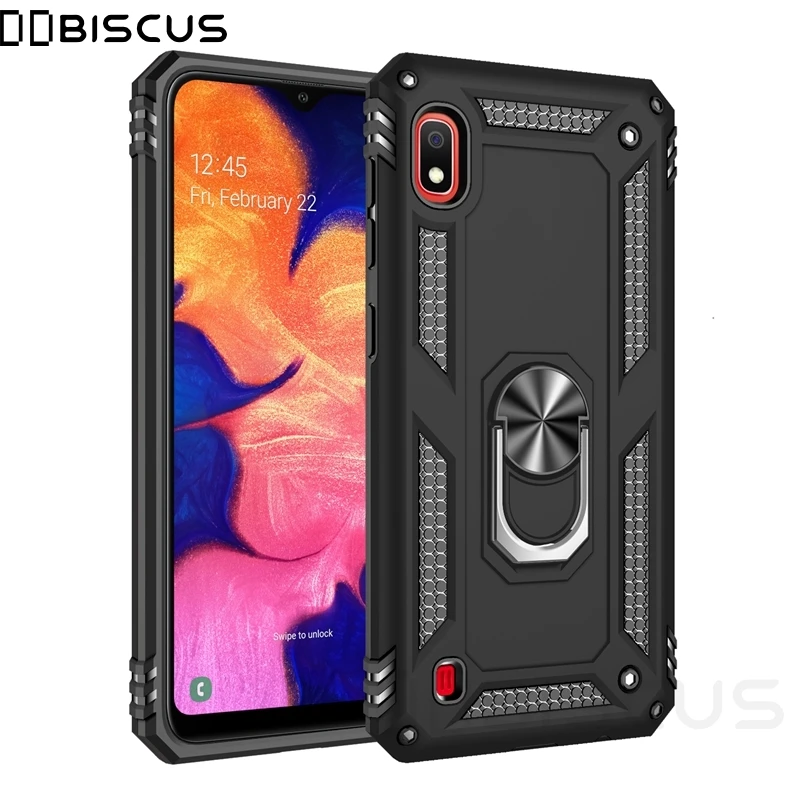 

Luxury Armor Soft Shockproof Case For Samsung Galaxy A10 2019 SM-A105F/DS A105FN A105 Silicone Bumper Hard Cover Metal Ring Case