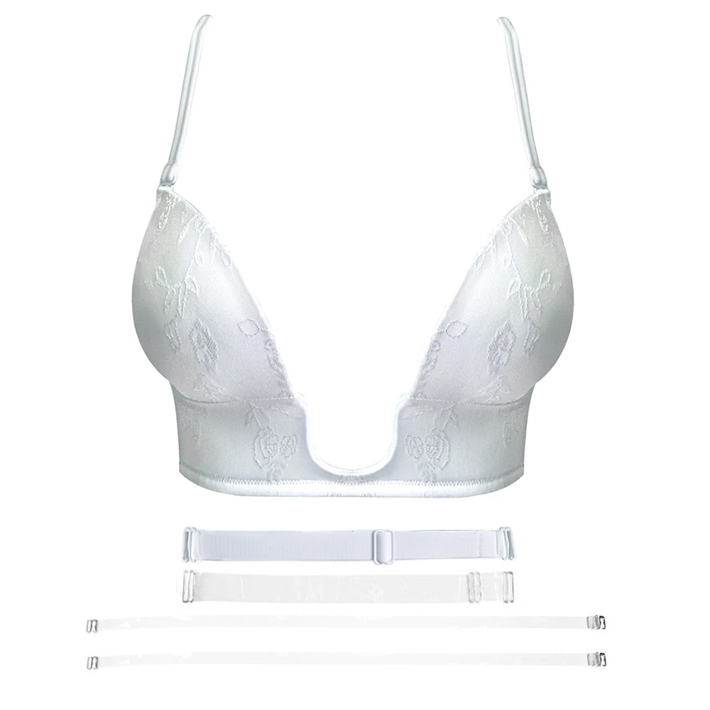 

YANDW Breast Gather Push up Bra plunge women Sexy silicone transparent & Simple Straps bras A B C D E F 70 75 80 85 90 95