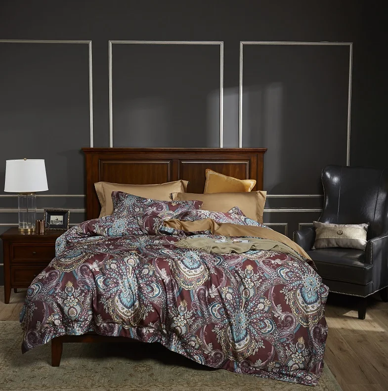 

Luxury American Style 500TC Egyptian Cotton Bohemia Printing Bedding Set Queen King Duvet Cover Bed sheet Bed Linen Pillowcases