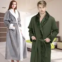 Men Winter Extra Long Thick Warm Flannel Fleece Bathrobe Mens Luxury Kimono Bath Robe Women Sexy Fur Robes Male Dressing Gown