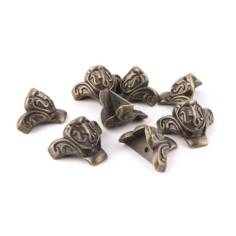 

8pcs 38x23mm Bronze Tone Antique Furniture Foot Alloy Box Four Corners Decorative Flower Feet