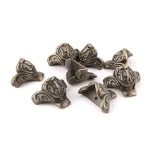 8pcs 38x23mm Bronze Tone Antique Furniture Foot Alloy Box Four Corners Decorative Flower Feet