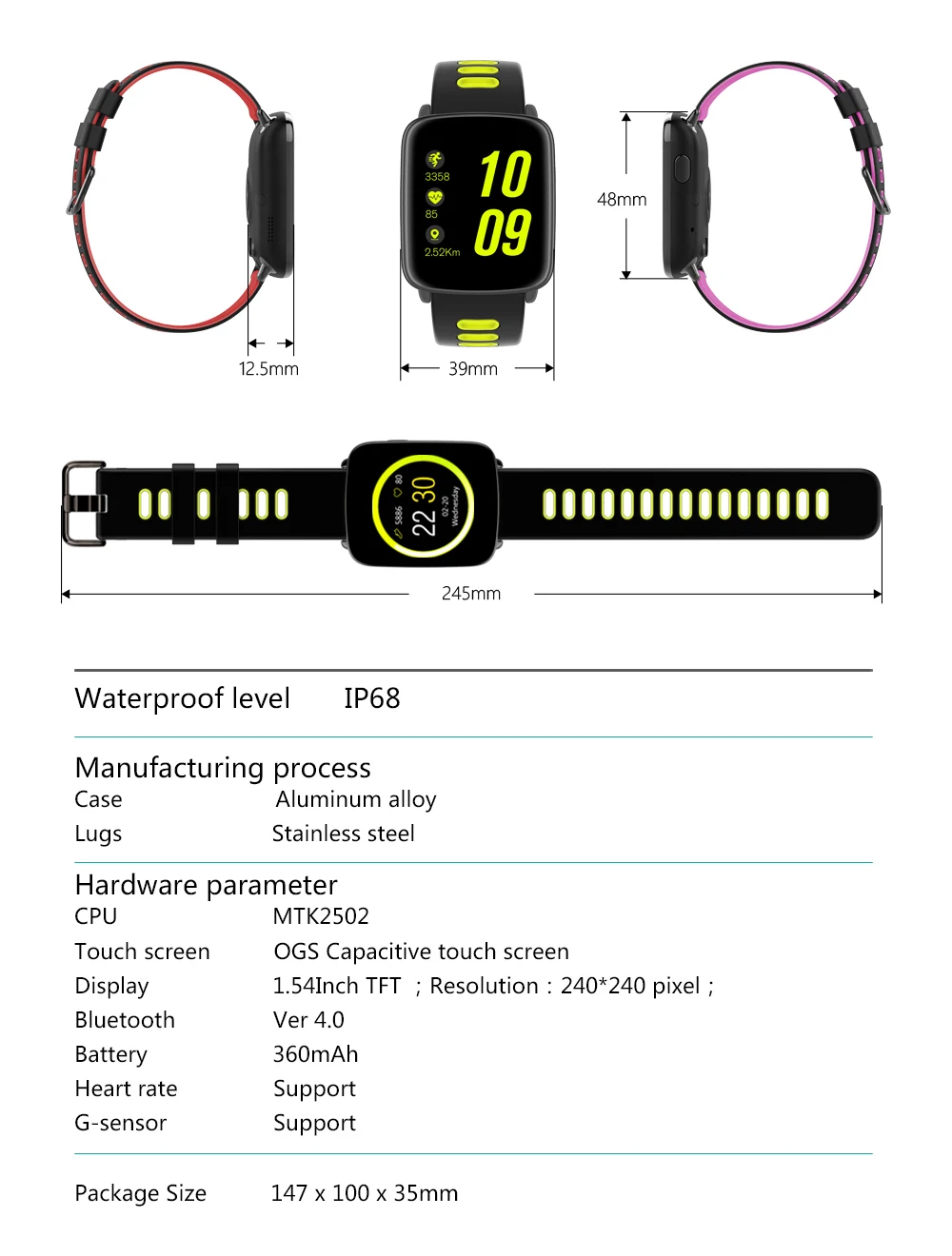 Kaimorui GV68 умные часы водонепроницаемые Ip68 монитор сердечного ритма со сменным ремешком для Android и IOS Bluetooth умные часы