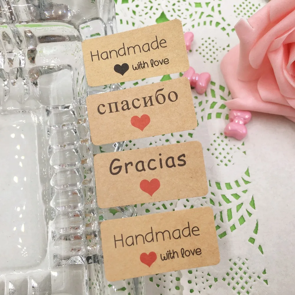 

500pcs kraft paper seal paking stickers Spanish thank you candy/gift self adhesive labels handmade with love cake labels sticker