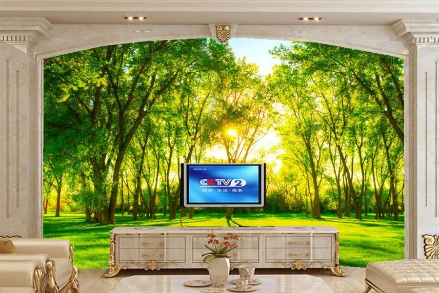 Beautiful green forest scenery 3d wallpaper,restaurant kitchen living room sofa TV wall bedroom 