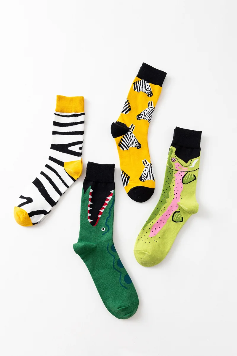 Модные Разноцветные носки для мужчин, интересная серия с персонажами из мультфильмов о животных, милые носки с персонажами для пар, мужские чулки большого размера