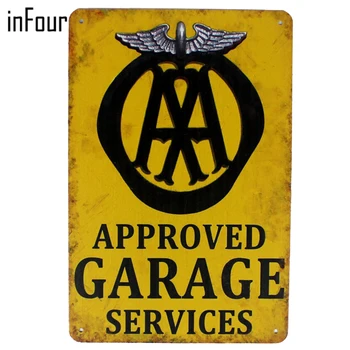 

[inFour+] Approved Garage Services Metal Signs Home Decor Vintage Tin Signs Pub Vintage Decorative Plates Metal Wall Art Plaques