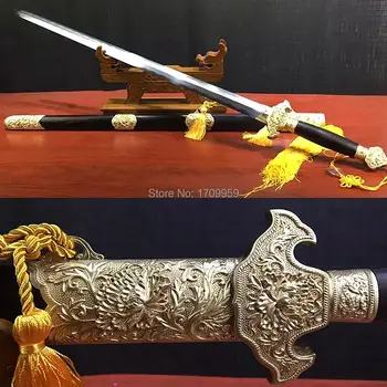 

Hand-forging Katana Damascus Steel Clay Tempered Qing Dynasty Chinese Traditional Jian Shape Straight Peony Sword Full Tang