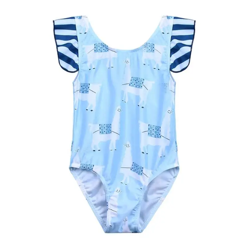 

Summer One-Piece Swimwear Alpaca Stripe Print Girls Baby Fly Sleeve Romper