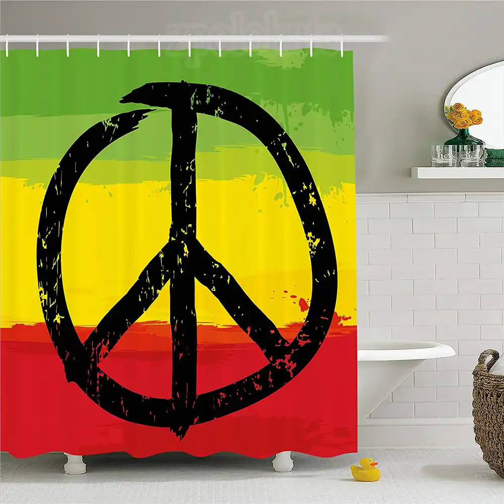 Rasta Shower Curtain Grunge Style Watercolor Design African Flag Colors Hippie Peace Sign Fabric Bathroom Decor Set With Hooks Shower Curtains Aliexpress