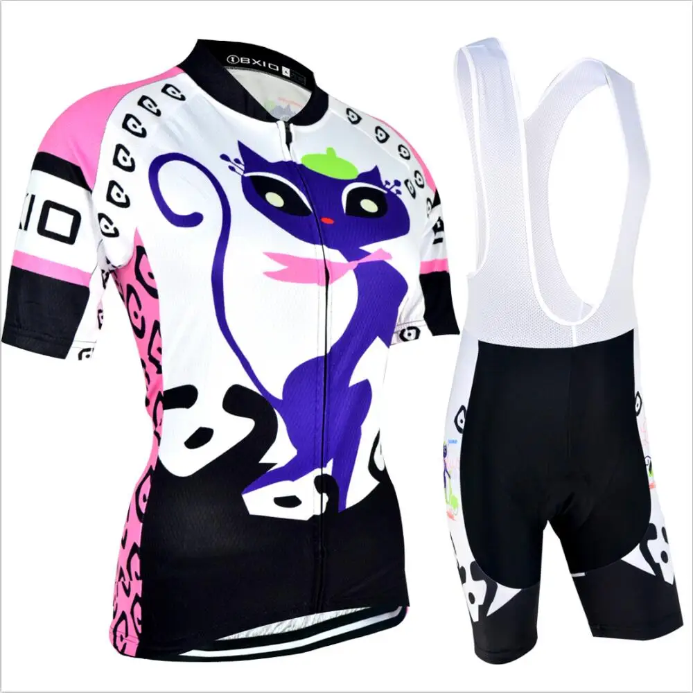 Женский комплект из Джерси для велоспорта, летняя профессиональная велосипедная одежда с коротким рукавом, велосипедная одежда, Ropa De Ciclismo, забавная велосипедная одежда для кошки 044 - Цвет: With Bib