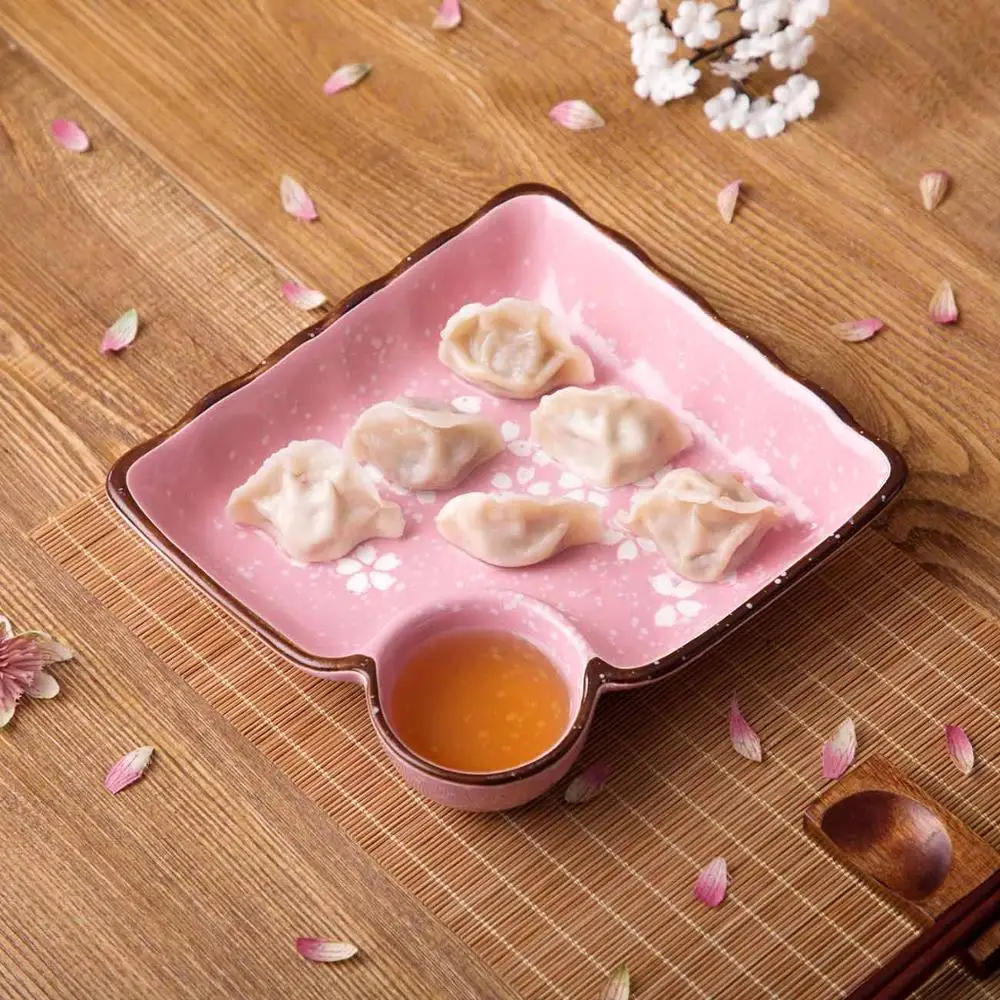 

Cherry Blossom Ceramic Dumpling Plate With Vinegar Dish Creative Japan Tableware Dinner Plate Breakfast Small Dish Fruit Plate