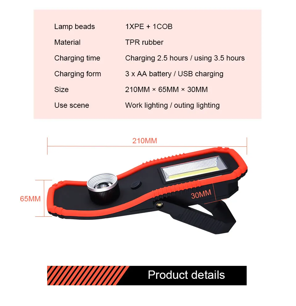 High Power LED Work Light Rechargeable Work Light Portable Lantern Searchlight LED Focus Rechargeable Magnetic Hanging Hook Lamp (4)