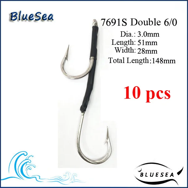 7691S 6/0 * 10 Pcs/Pack Double Shark Rigs Stainless Steel Fish Hooks ...