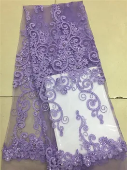 

Pink Wedding Dress Beaded Lace Fabric, Nigerian Sequins Lace Fabric For Dress, Lilac Lace Fabric High Quality French Lace purple