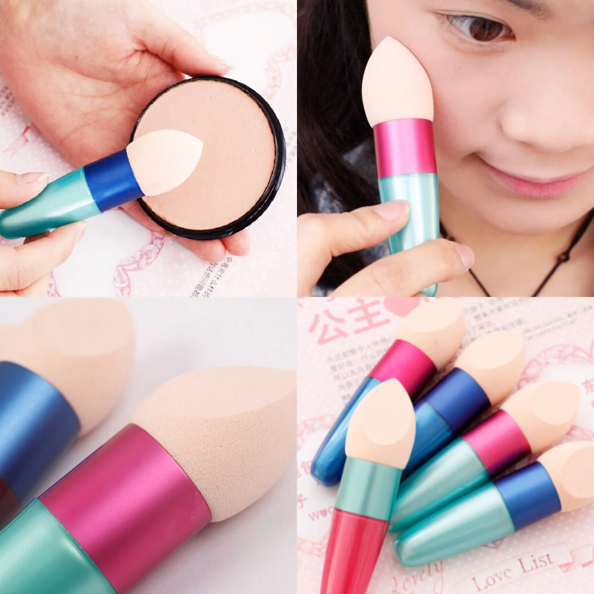 

Bullet Shape Makeup Sponge Puff with Handle Beveling Foundation Powder Cosmetic Puff Brush Beauty Make up Color Random
