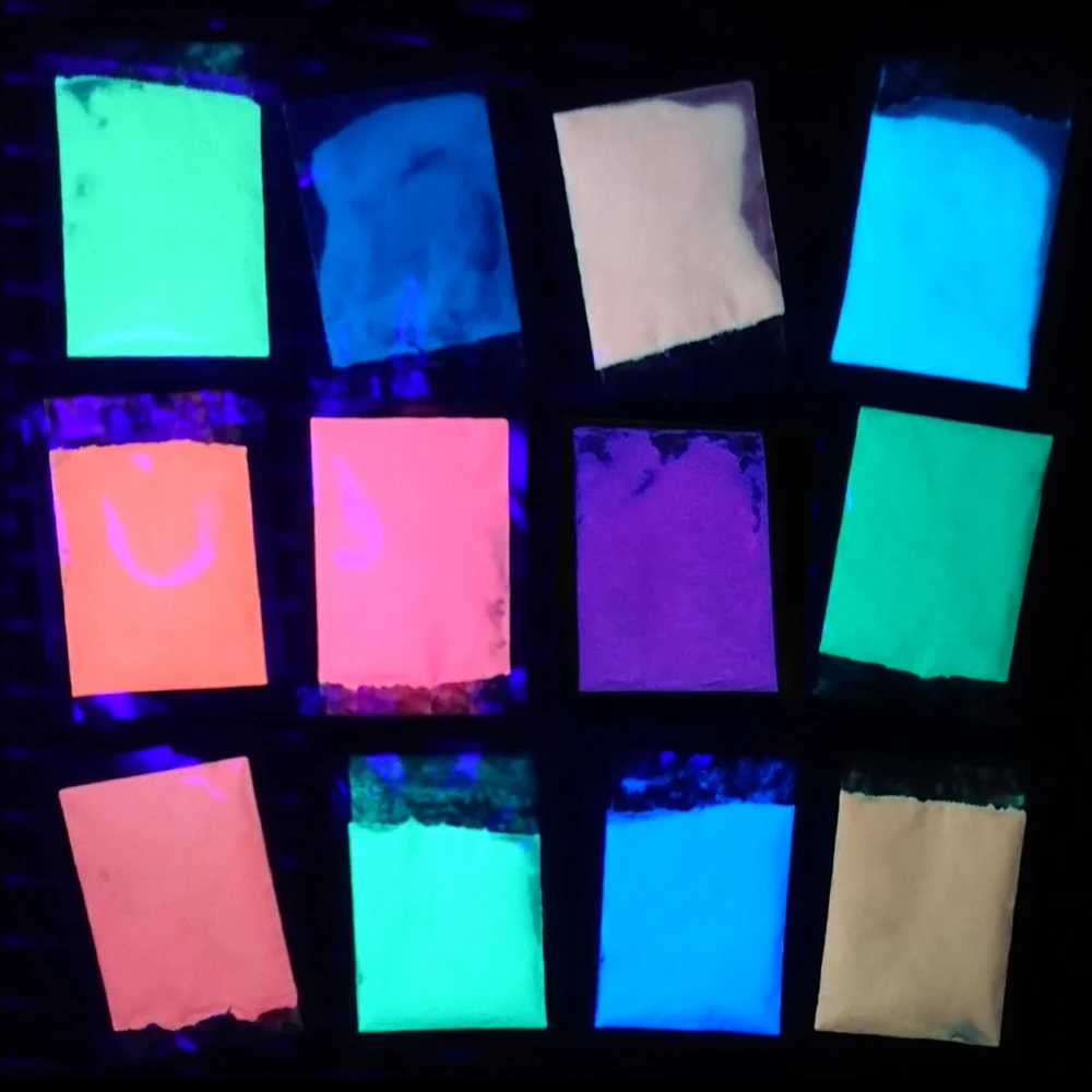 

UV Reactive / Glow in the dark powder, 10g / pack, with maximum brightness and long afterglow 12 color availible