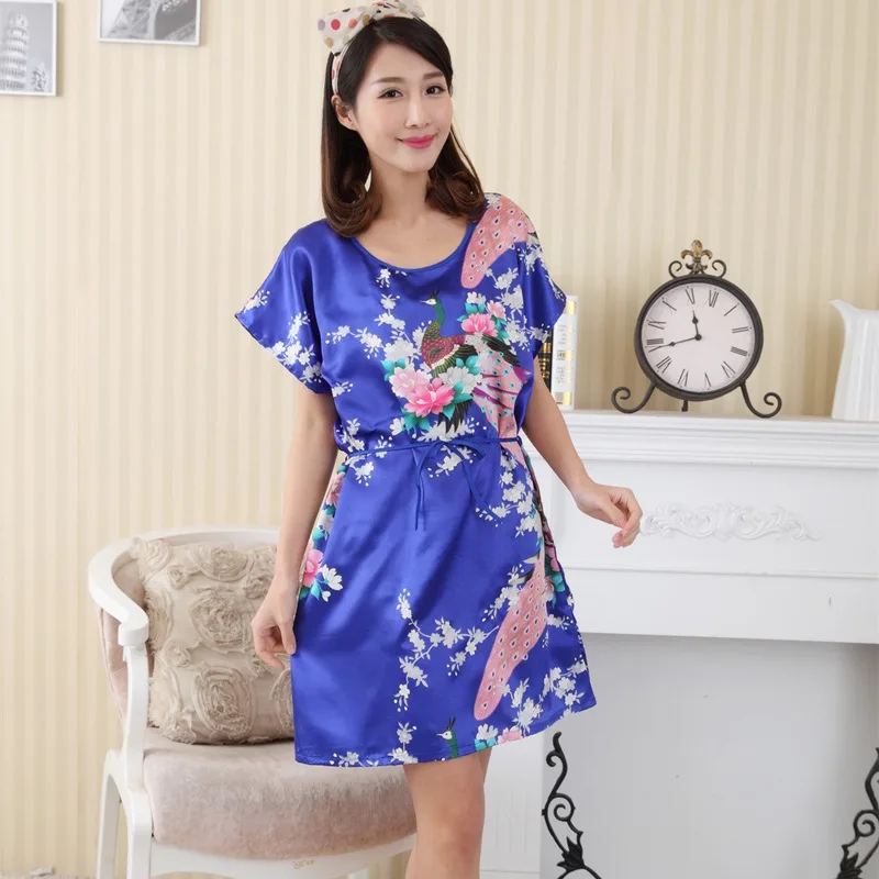 Модные китайские стильные платья для сна, женские ночные рубашки с круглым вырезом, Имитирующие Шелк, одежда для сна, летняя женская ночная рубашка - Цвет: 5