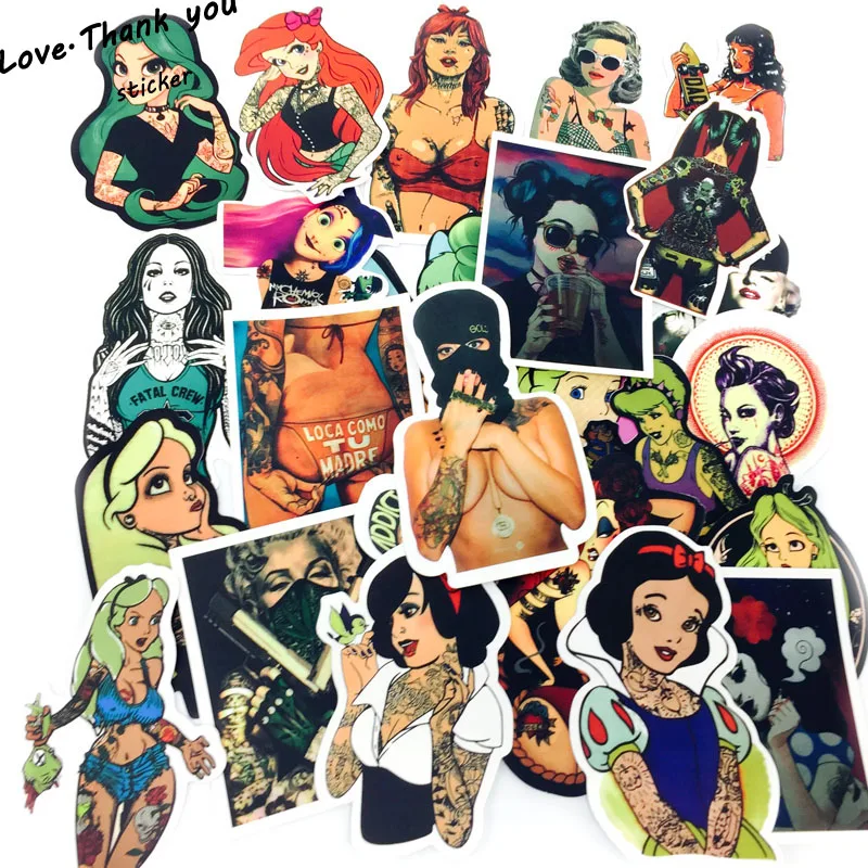 47pcs lot Sex Girl Sticker Cartoon Decal Skateboard Doodle Snowboard Luggage Home Decor Brand Car Bike