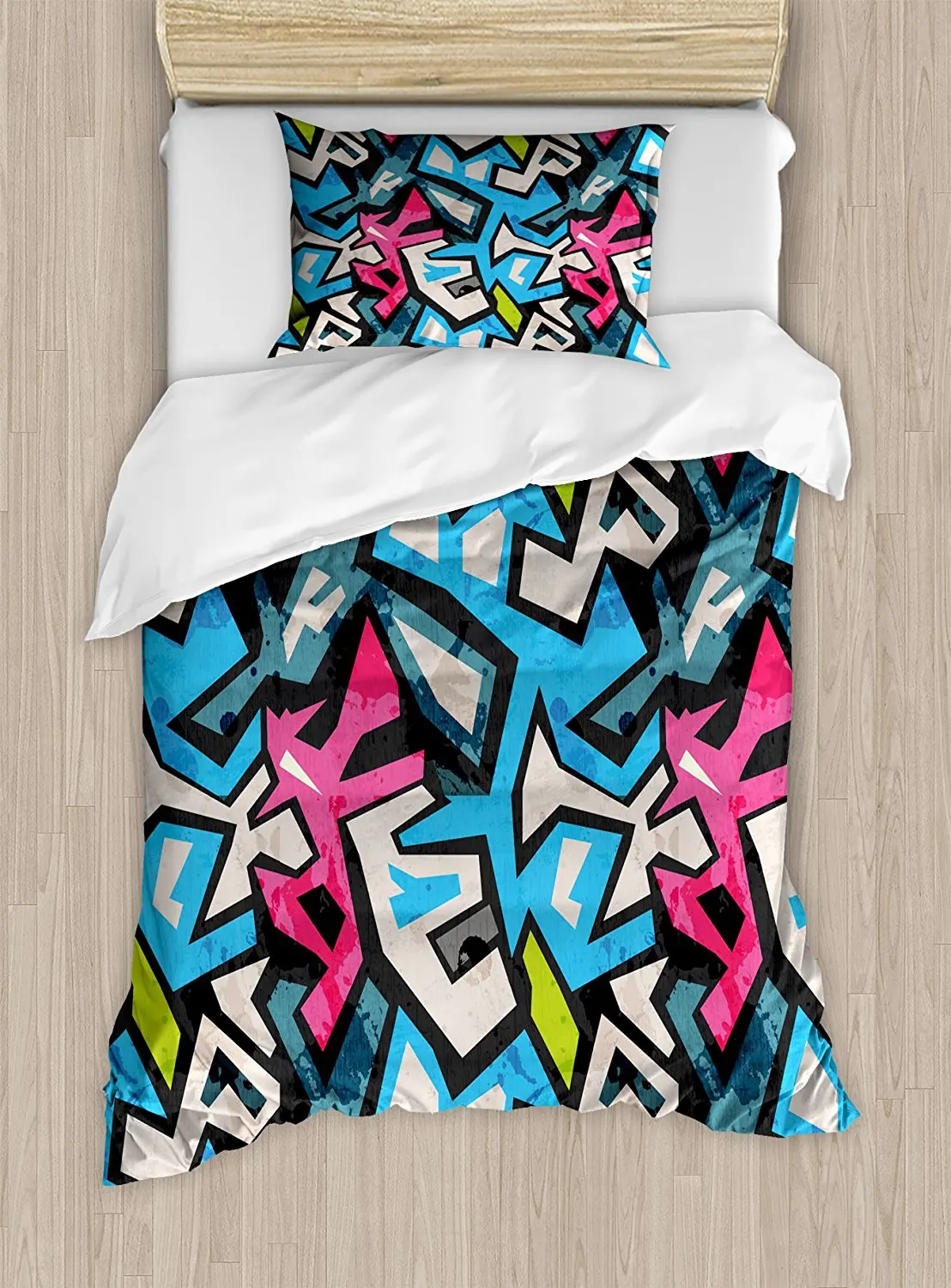 Grunge Duvet Cover Set Street Art Theme with Colorful Graffiti Funky Display Underground Urban