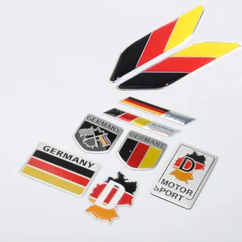 

1 PCS 3D Aluminium Germany Flag Motorsport badge Emblem Chrome Trunk Fender Sticker Long Square Shield Irregular Car Styling