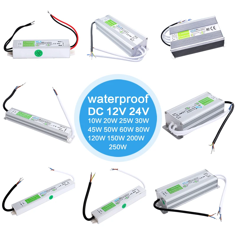 방수 IP67 LED 드라이버 Ac dc 12V/24V 10W 20W 30W 36W 45W 60W 80W 100W 120W 150W 200W 250W LED 스트립용 전원 공급 장치 조명
