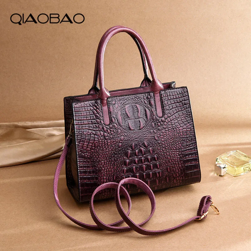 

QIAOBAO 2019 Luxury Brand Women Alligator Bag Genuine Leather Handbags Casual Tote Bags Super Quality Female Big Shoulder Bag