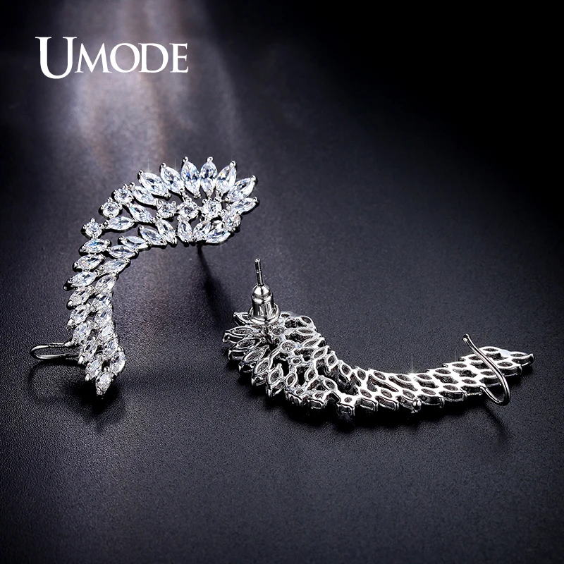 UMODE Brand Crystal Cuff Earrings Women Fashion Jewelry 2017 CZ White Gold Color Stud Earring Female Wedding Gift Brinco AUE0214