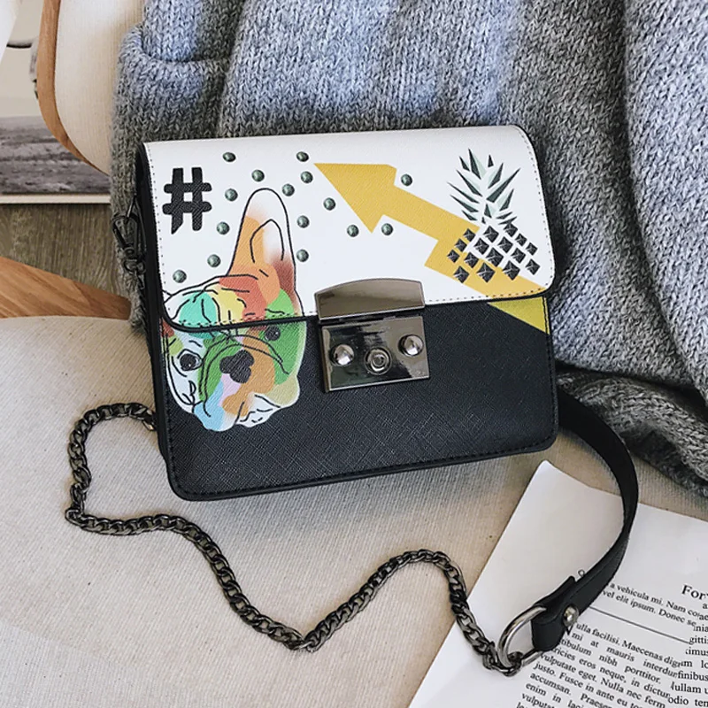 

2019 Small Women Bags Shoulder Bags Girls Messenger Bag Cartoon Printing Chain Handbag Designer Mini PU Leather Crossbody Bags