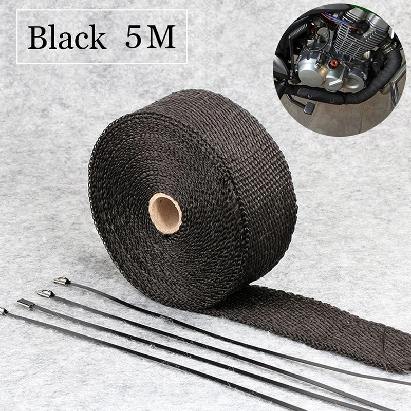 

Thermal Heat Wrap Pipe Insulation Tape 5 Meters Black Motorcycle Manifolds Insulation Tape +4*Ties Accessories