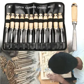 

12 Pieces Wood Carving Hand Chisel Tool Set Woodworking Professional Gouges with Pouch