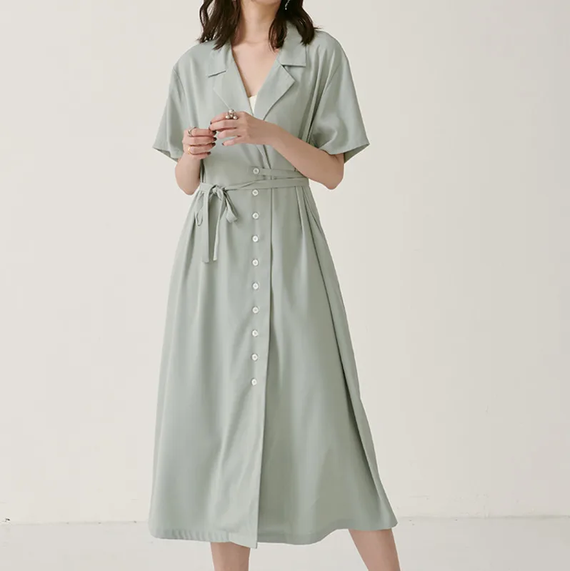 

[EWQ] 2019 Spring Summer New Pattern Lape Short Sleeve Asymmetrical Patchwork Single Breasted Vintage Dress Women AG59206